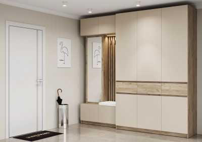 Модульная прихожая Бостон ЛДСП композиция 1, крафт серый/кашемир