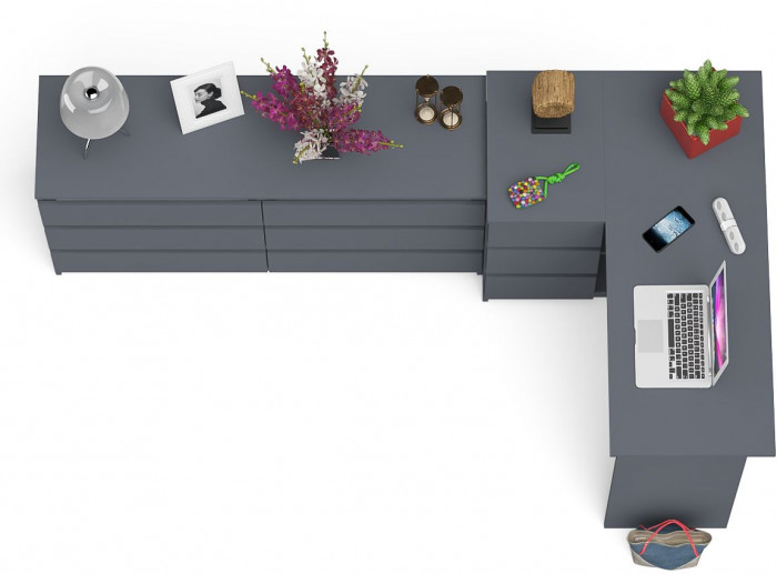 Мори Стол компьютерный МС-16 левый + Комод МК1380.6, цвет графит, ШхГхВ 262,4х84,9х76,6 см., выдвижные ящики слева, НЕ универсальная сборка