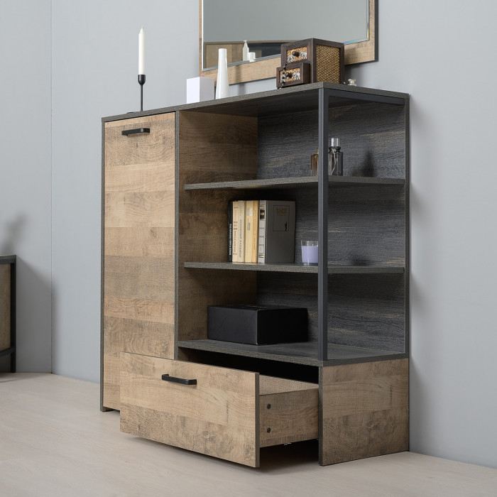 Трувор 13.70 Тумба под ТВ + 13.307.01 Комод + 15.60 Полка, цвет дуб гранж песочный/интра, ШхГхВ 258,8х45,4х195 см., универсальная сборка