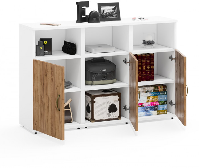 Лидер-8 Тумба МД 3.19 3 шт., цвет белый шагрень/крафт золото, ШхГхВ 120х30х75 см., универсальная сборка