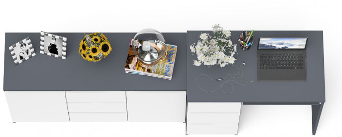 Мори Стол компьютерный МС-6 левый + Комод МК1200.3, цвет графит/белый, ШхГхВ 210,4х50х76,6 см., выдвижные ящики слева, НЕ универсальная сборка