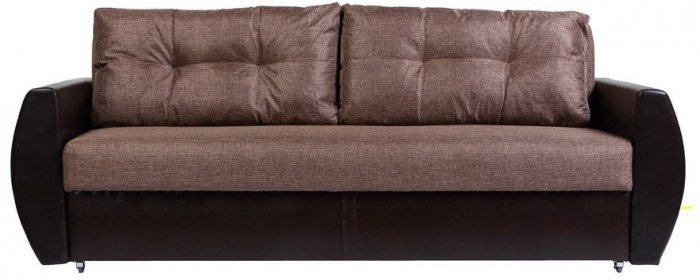 Диван-еврокнижка Бостон 160х195, пружинный блок, рогожка/экокожа, коричневый