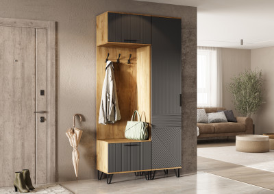 Флэш Прихожая, вариант №4, Браш графит/Дуб крафт